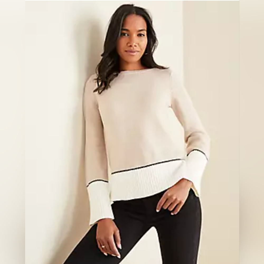 Ann Taylor Colorblock boatneck sweater, size L, EUC